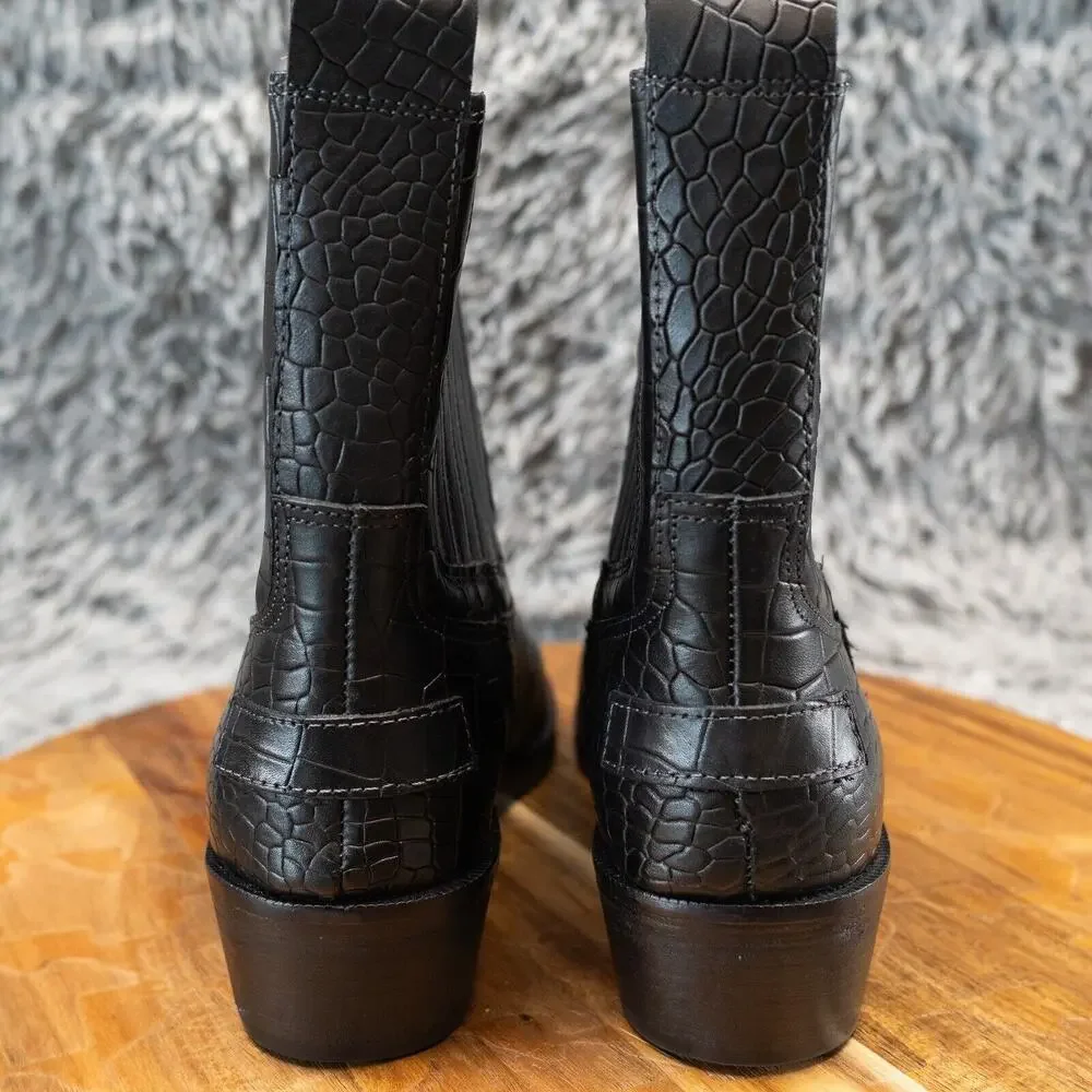 Vintage Foundry‎ Co Main Boot Black Leather Croc Embossed Size 7